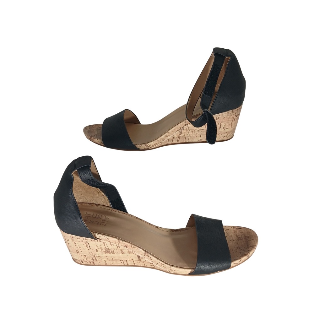 Naturalizer Areda Wedge Sandals 12M Black Cork Heel Minimalist Comfort Chic